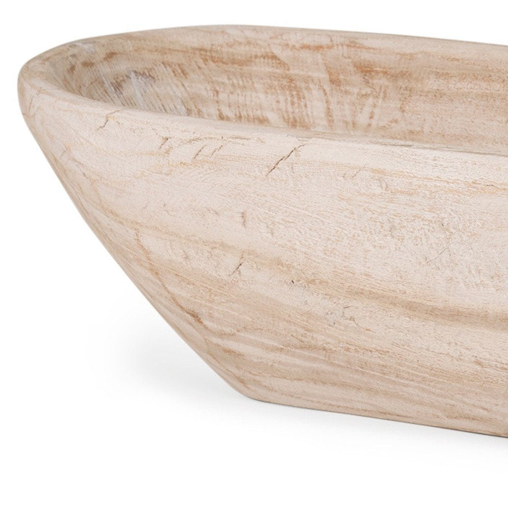 26" Natural Solid Wood Oval Centerpiece Bowl HomeRoots
