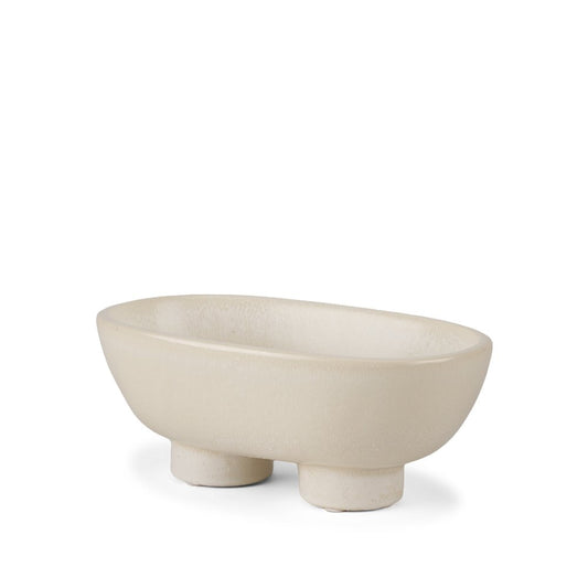 8" Cream Ceramic Oval Pedestal Centerpiece Bowl