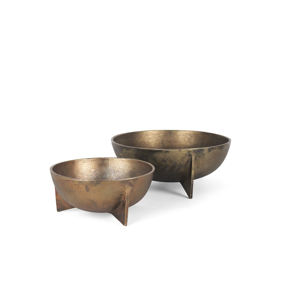 Set of Two Gold Metal Round Centerpiece Bowl HomeRoots