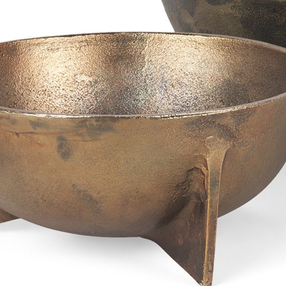 Set of Two Gold Metal Round Centerpiece Bowl HomeRoots