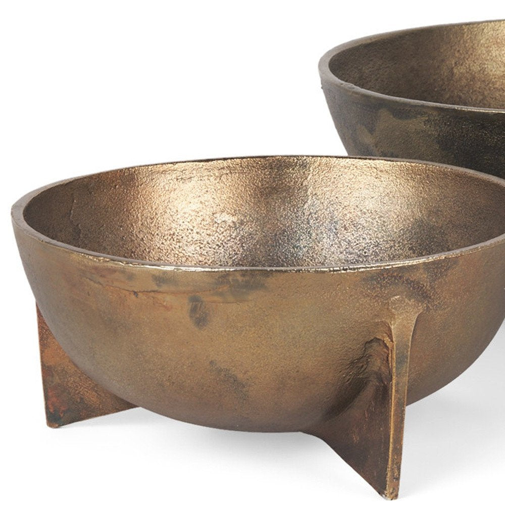 Set of Two Gold Metal Round Centerpiece Bowl HomeRoots
