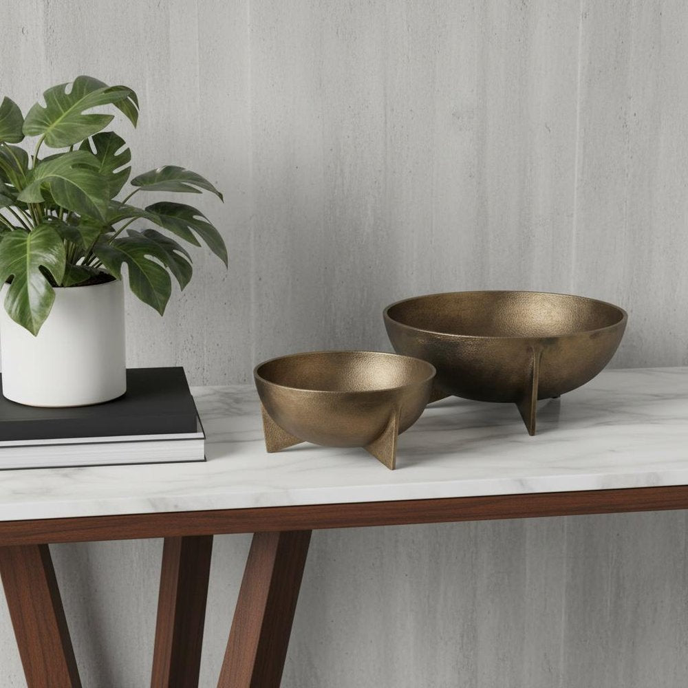 Set of Two Gold Metal Round Centerpiece Bowl HomeRoots
