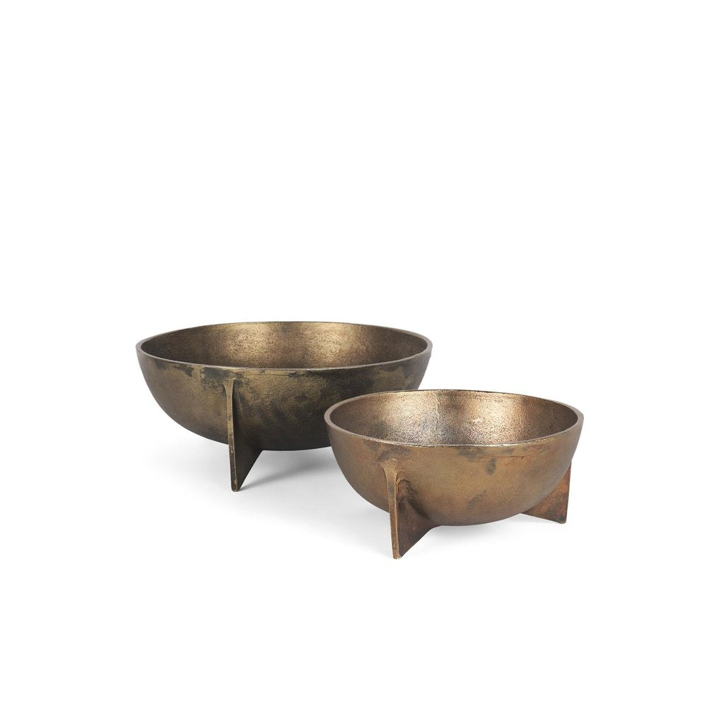 Set of Two Gold Metal Round Centerpiece Bowl HomeRoots