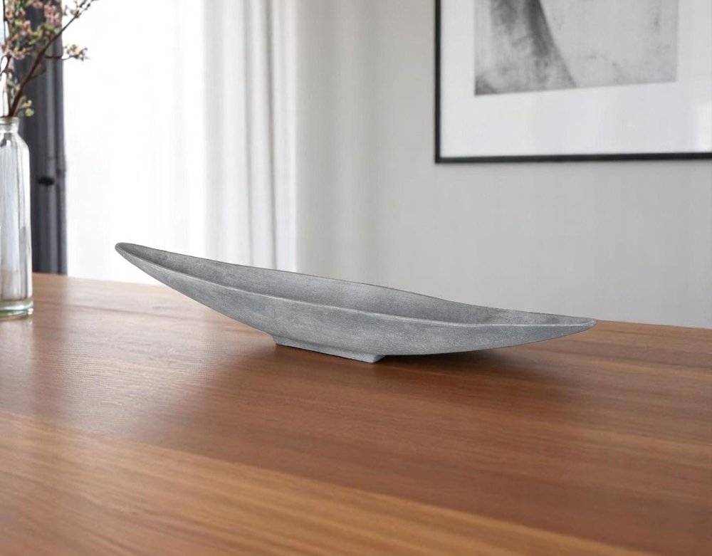 32" Gray Cast Aluminum Oval Centerpiece Bowl HomeRoots