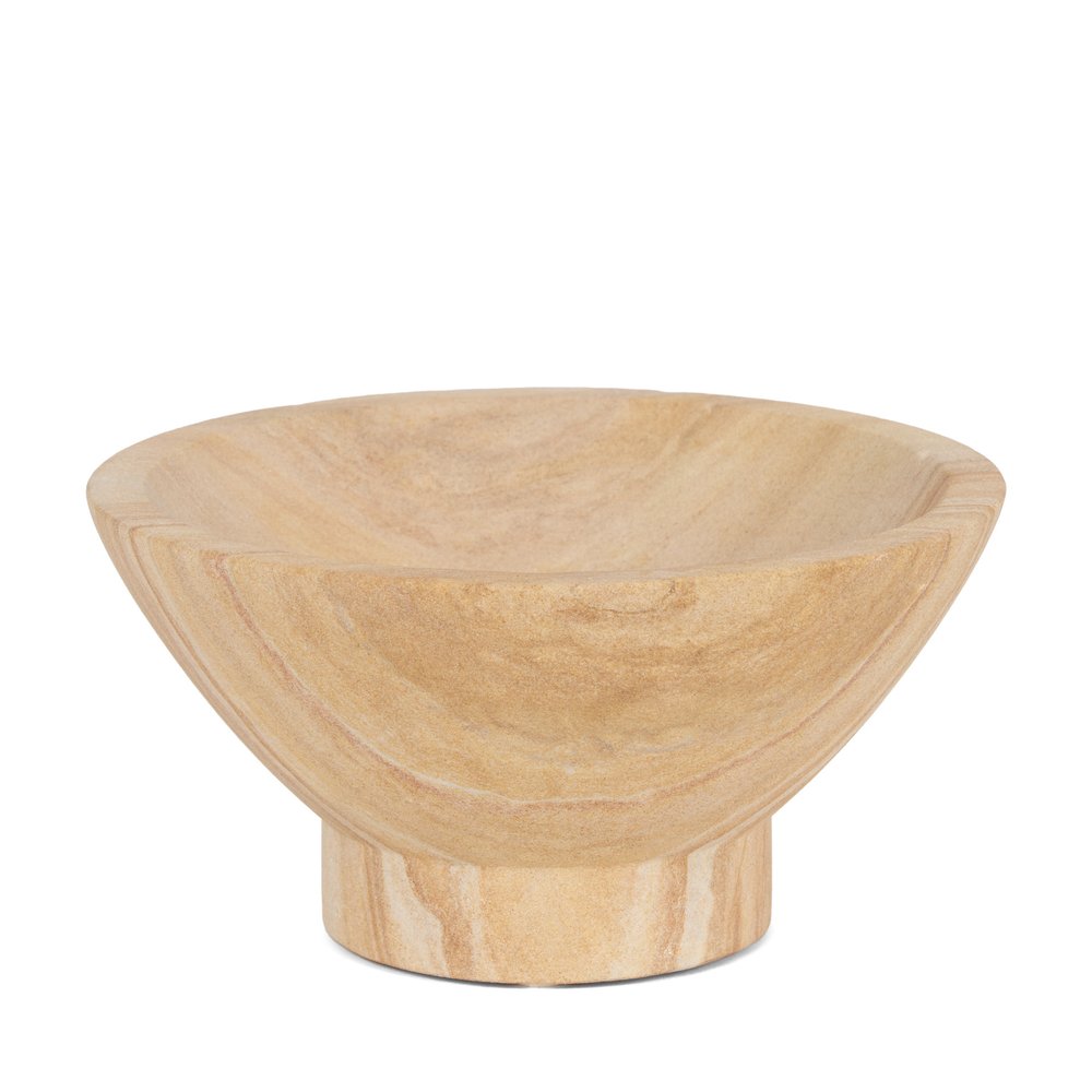 8" Beige Sandstone Round Pedestal Centerpiece Bowl HomeRoots