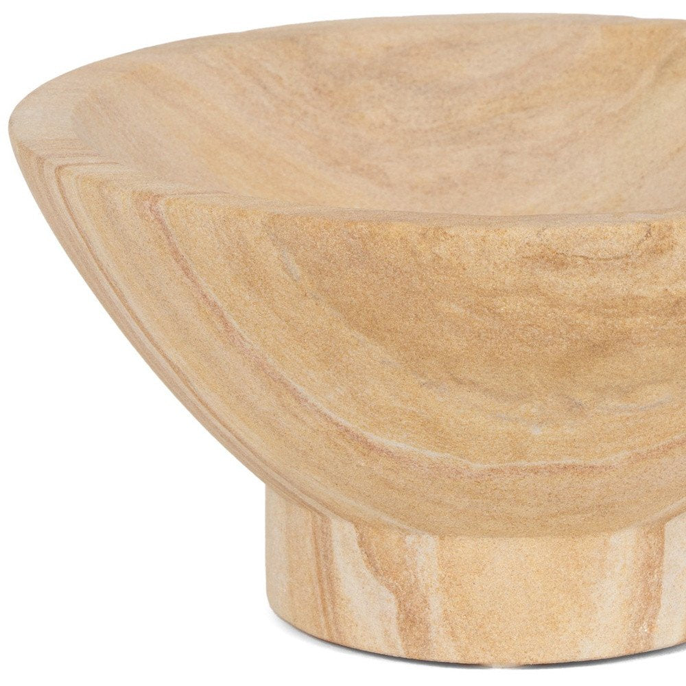 8" Beige Sandstone Round Pedestal Centerpiece Bowl HomeRoots