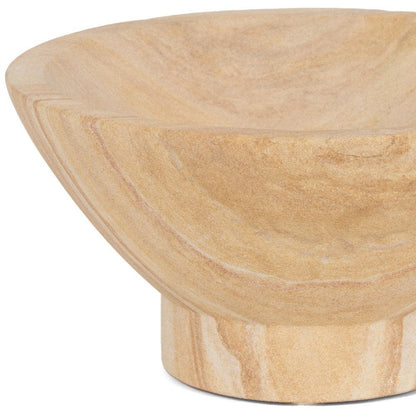8" Beige Sandstone Round Pedestal Centerpiece Bowl HomeRoots