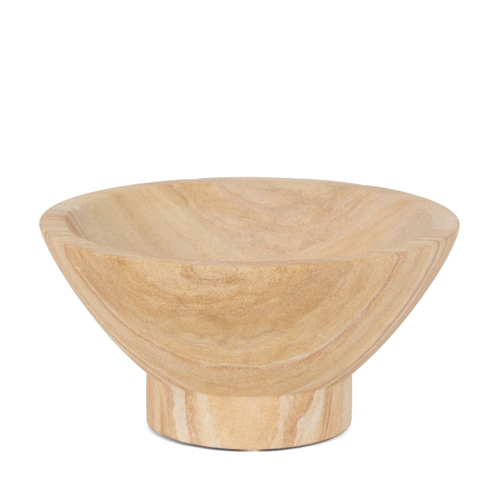 8" Beige Sandstone Round Pedestal Centerpiece Bowl HomeRoots