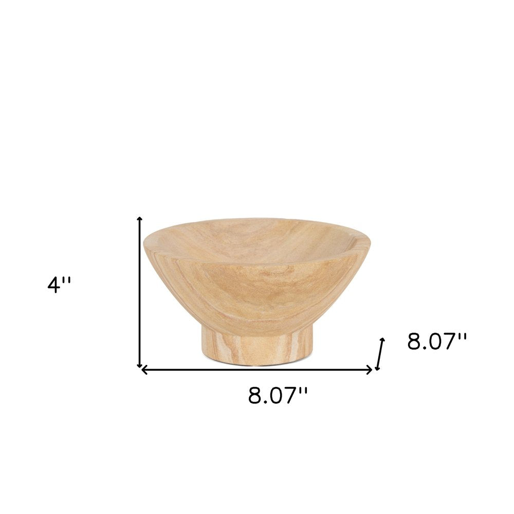 8" Beige Sandstone Round Pedestal Centerpiece Bowl HomeRoots