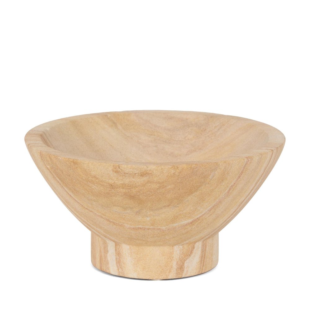 8" Beige Sandstone Round Pedestal Centerpiece Bowl HomeRoots