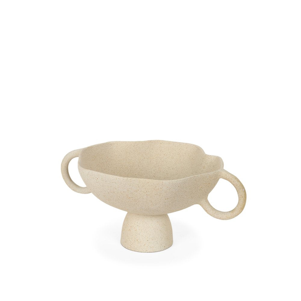 11" Beige Cast Aluminum Round Pedestal Centerpiece Bowl With Handles HomeRoots