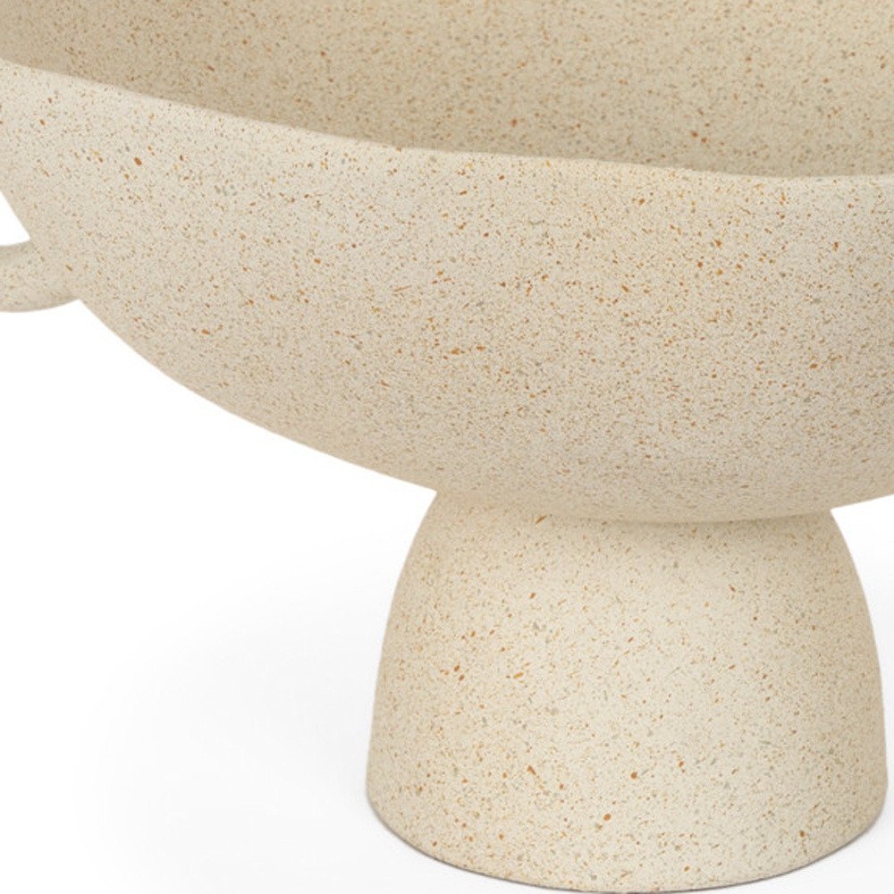 11" Beige Cast Aluminum Round Pedestal Centerpiece Bowl With Handles — view 2