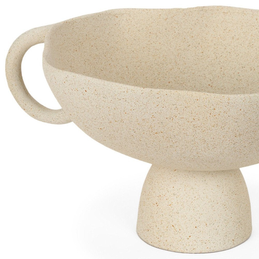 11" Beige Cast Aluminum Round Pedestal Centerpiece Bowl With Handles HomeRoots