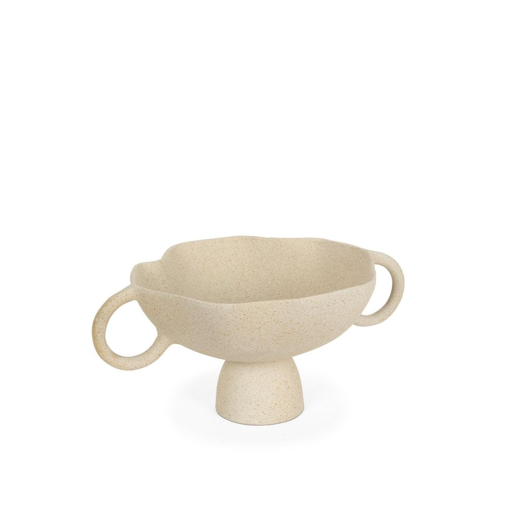 11" Beige Cast Aluminum Round Pedestal Centerpiece Bowl With Handles HomeRoots