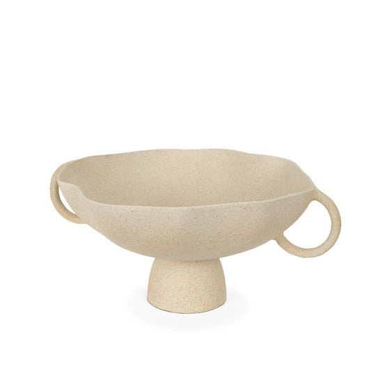 16" Beige Cast Aluminum Round Pedestal Centerpiece Bowl With Handles HomeRoots