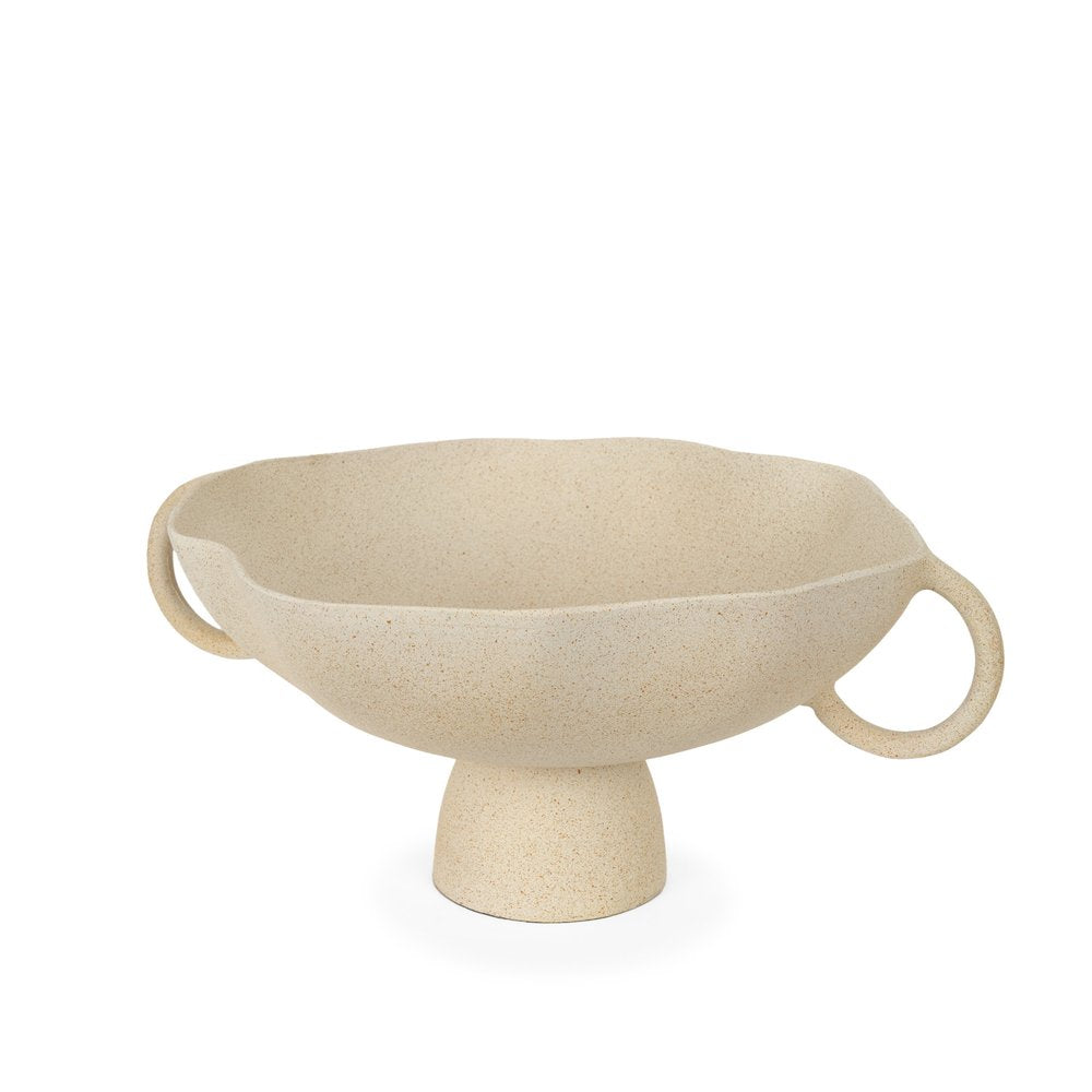 16" Beige Cast Aluminum Round Pedestal Centerpiece Bowl With Handles HomeRoots