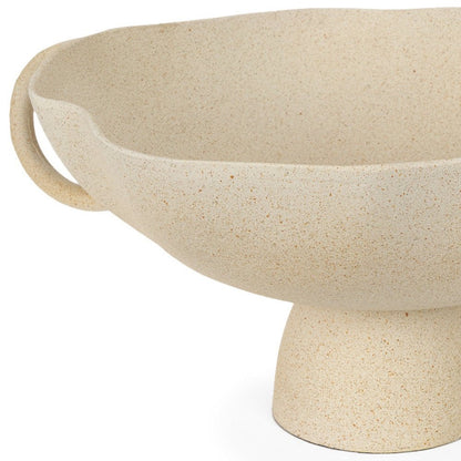 16" Beige Cast Aluminum Round Pedestal Centerpiece Bowl With Handles HomeRoots
