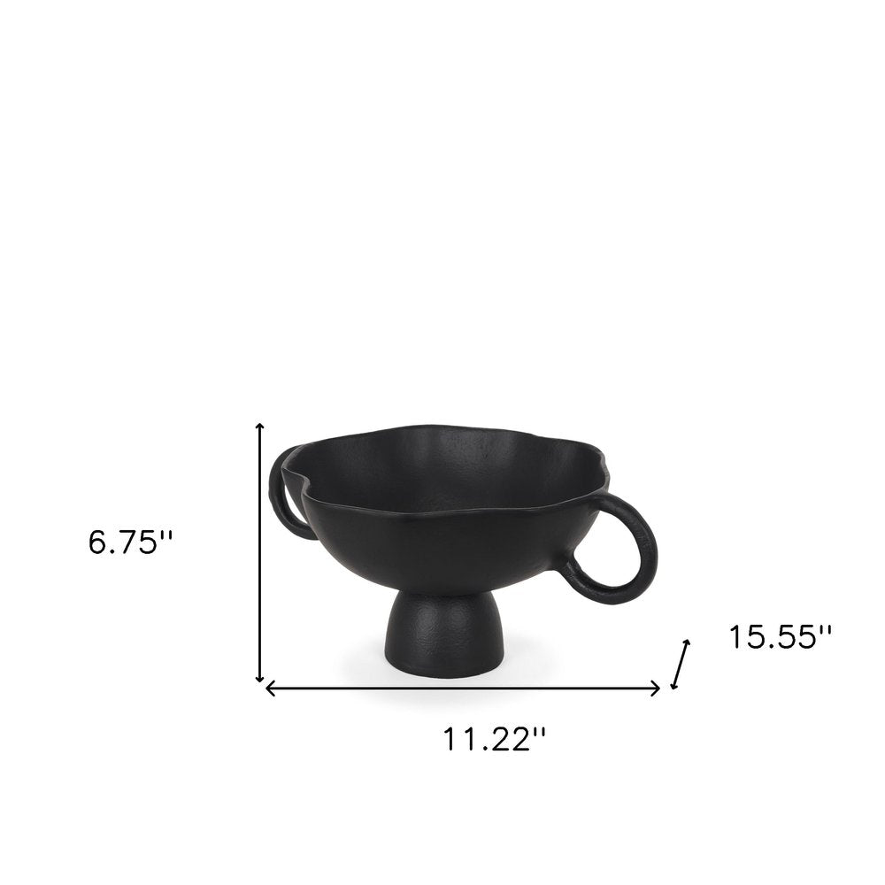 11" Black Metal Round Pedestal Centerpiece Bowl