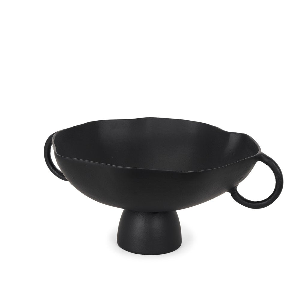 16" Black Metal Wavy Edge Round Pedestal Centerpiece Bowl With Handles HomeRoots