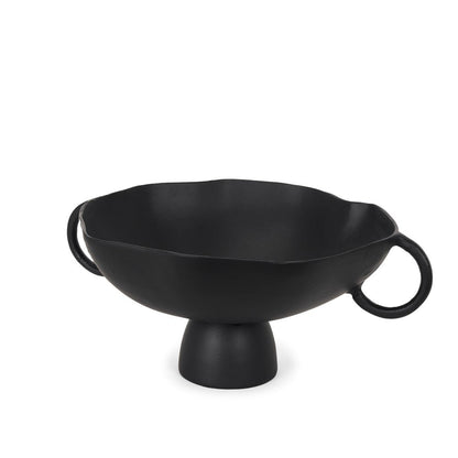 16" Black Metal Wavy Edge Round Pedestal Centerpiece Bowl With Handles HomeRoots