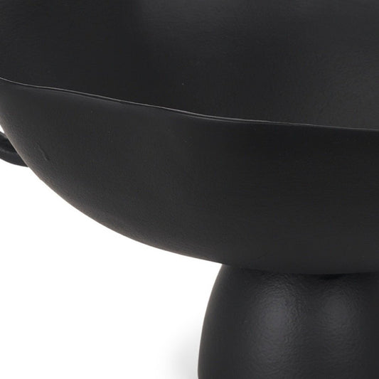 16" Black Metal Wavy Edge Round Pedestal Centerpiece Bowl With Handles HomeRoots