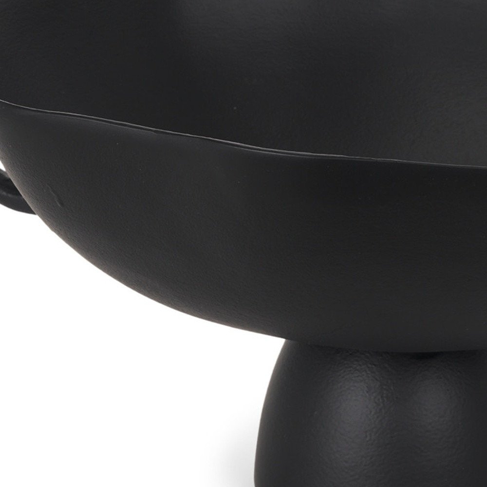 16" Black Metal Wavy Edge Round Pedestal Centerpiece Bowl With Handles HomeRoots
