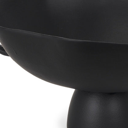 16" Black Metal Wavy Edge Round Pedestal Centerpiece Bowl With Handles HomeRoots