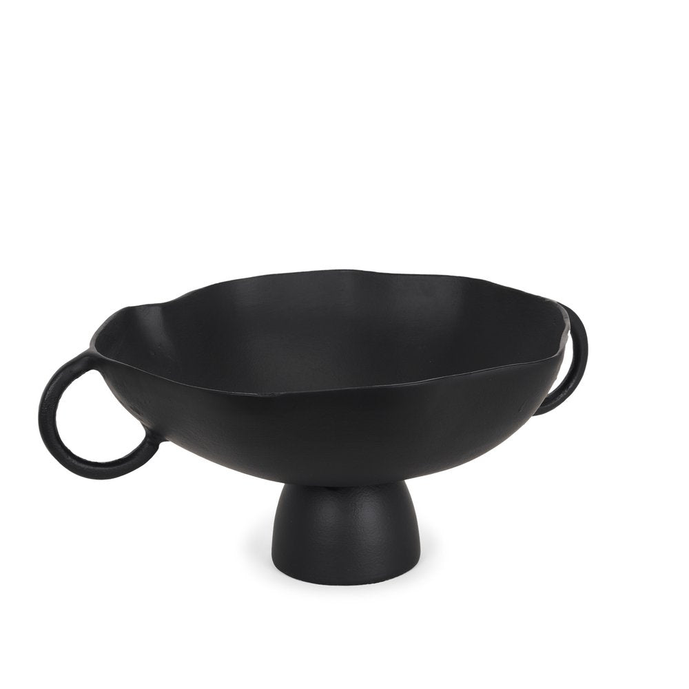 16" Black Metal Wavy Edge Round Pedestal Centerpiece Bowl With Handles HomeRoots