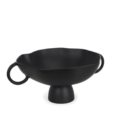 16" Black Metal Wavy Edge Round Pedestal Centerpiece Bowl With Handles HomeRoots