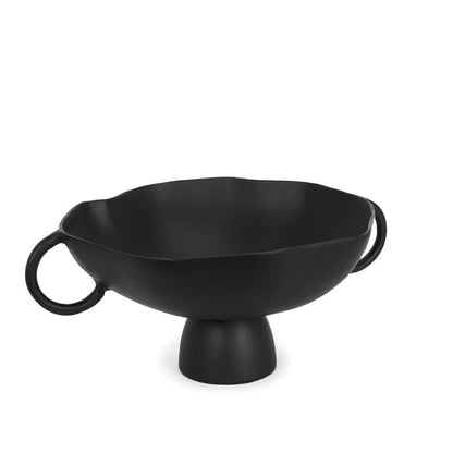 16" Black Metal Wavy Edge Round Pedestal Centerpiece Bowl With Handles HomeRoots
