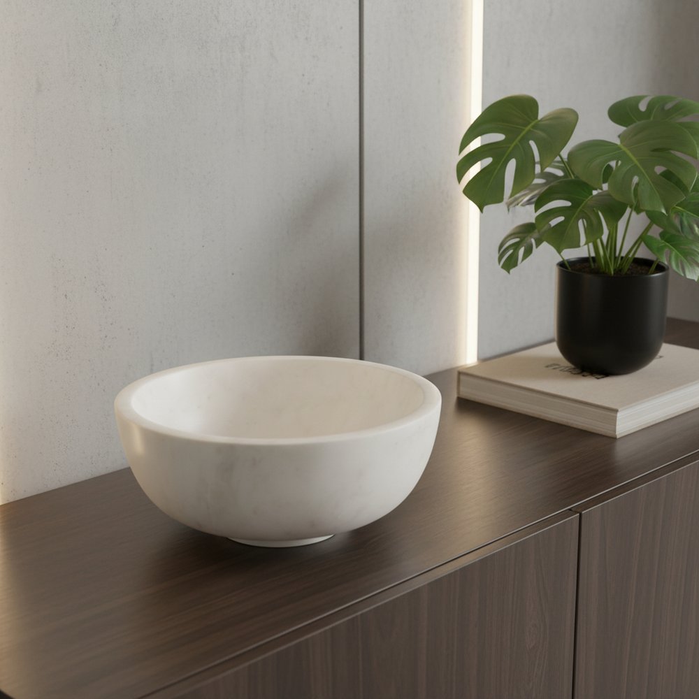 10" White Marble Round Centerpiece Bowl HomeRoots