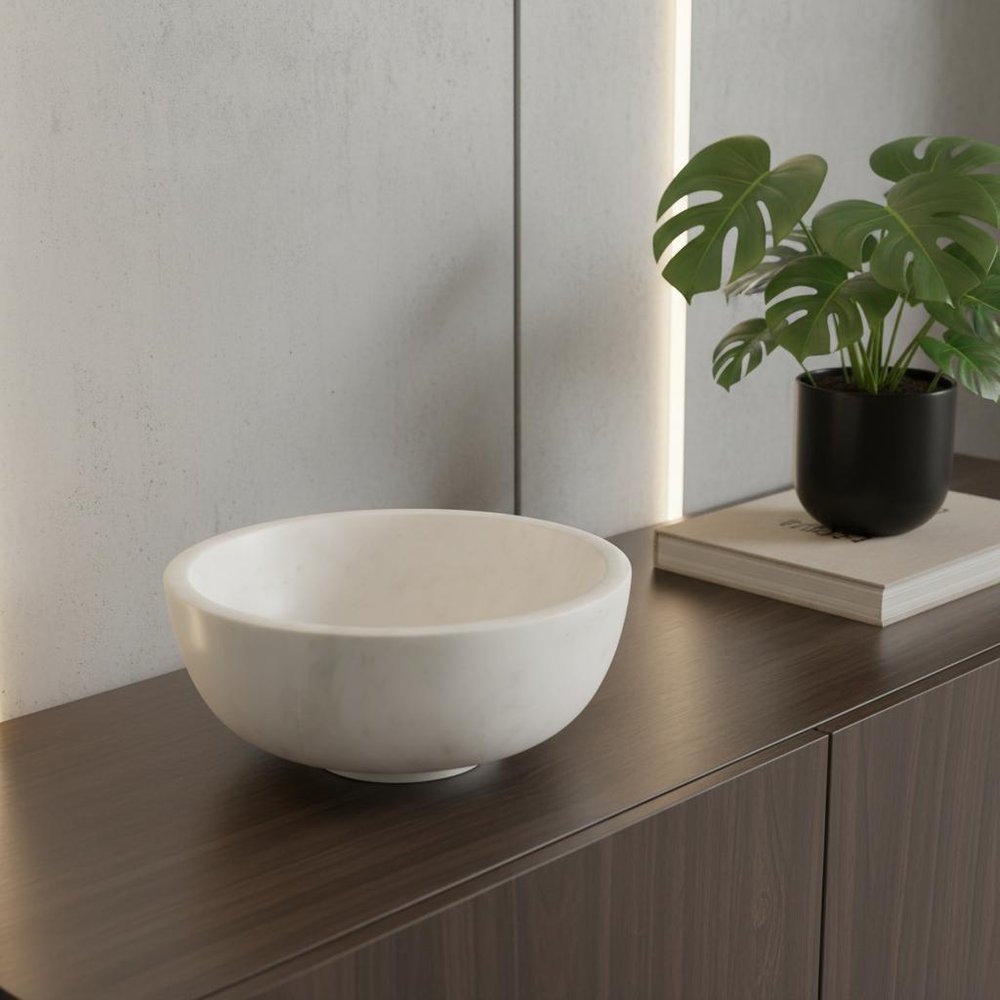 10" White Marble Round Centerpiece Bowl HomeRoots