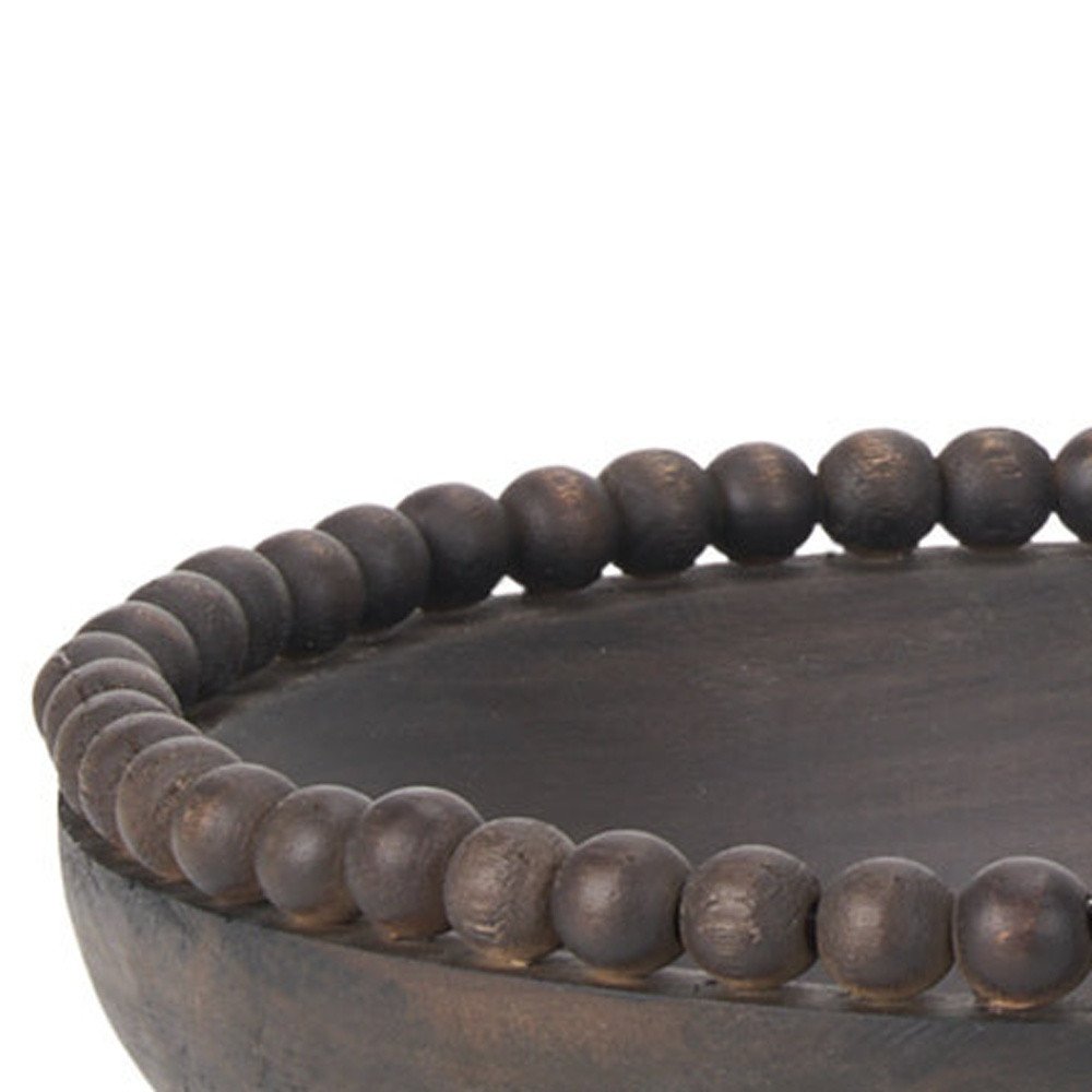 Set of Two Black Solid Wood Beaded Edge Round Centerpiece Bowls HomeRoots