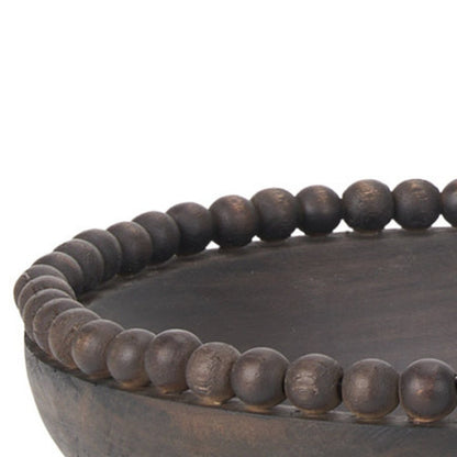 Set of Two Black Solid Wood Beaded Edge Round Centerpiece Bowls HomeRoots