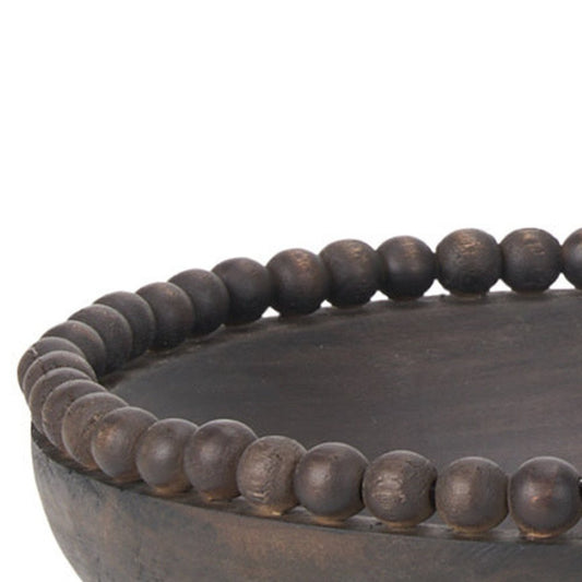 Set of Two Black Solid Wood Beaded Edge Round Centerpiece Bowls HomeRoots