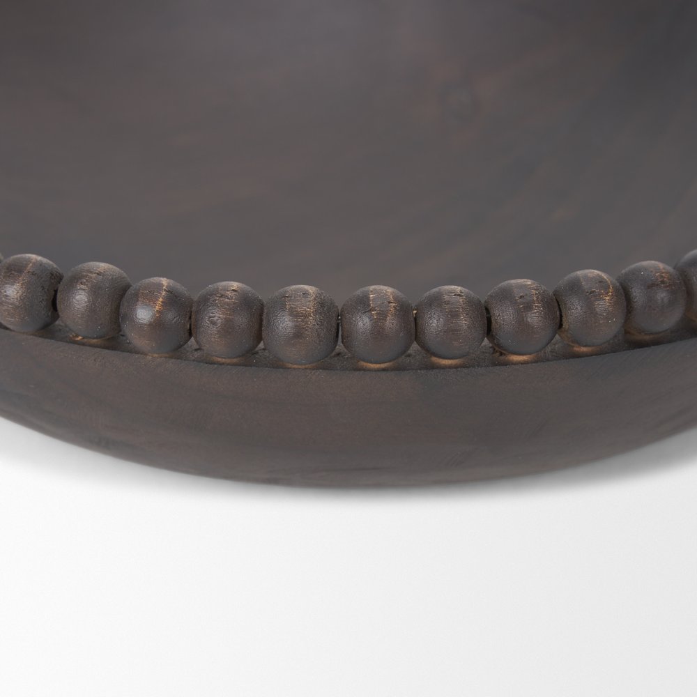 Set of Two Black Solid Wood Beaded Edge Round Centerpiece Bowls HomeRoots