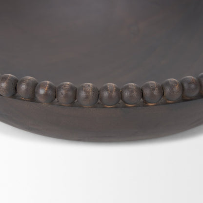 Set of Two Black Solid Wood Beaded Edge Round Centerpiece Bowls HomeRoots