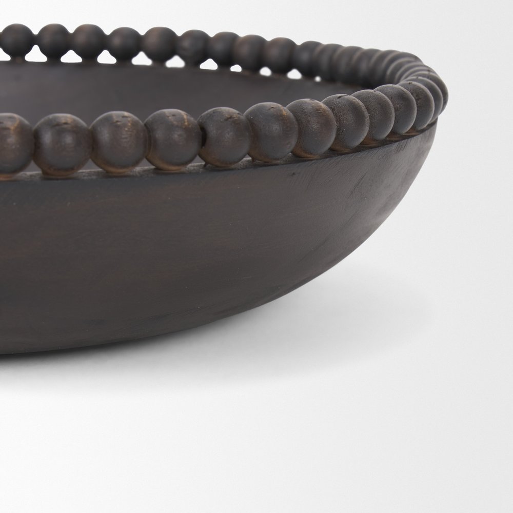 Set of Two Black Solid Wood Beaded Edge Round Centerpiece Bowls HomeRoots