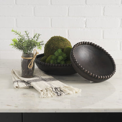 Set of Two Black Solid Wood Beaded Edge Round Centerpiece Bowls HomeRoots