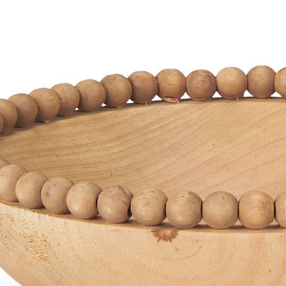 Set of Two Brown Solid Wood Beaded Edge Round Centerpiece Bowl HomeRoots