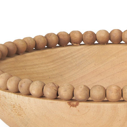 Set of Two Brown Solid Wood Beaded Edge Round Centerpiece Bowl HomeRoots