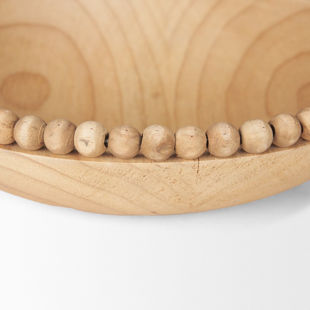 Set of Two Brown Solid Wood Beaded Edge Round Centerpiece Bowl HomeRoots