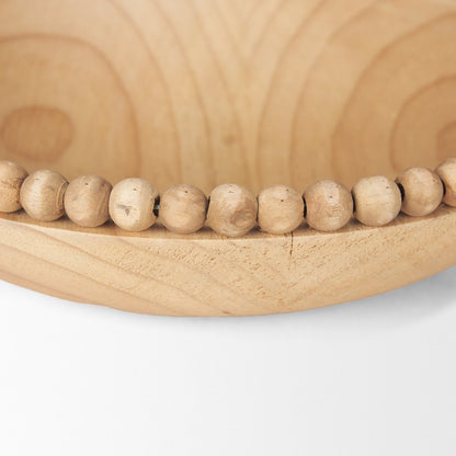 Set of Two Brown Solid Wood Beaded Edge Round Centerpiece Bowl HomeRoots
