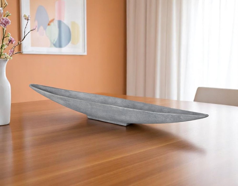 39" Gray Cast Aluminum Oval Long Boat Centerpiece Bowl HomeRoots