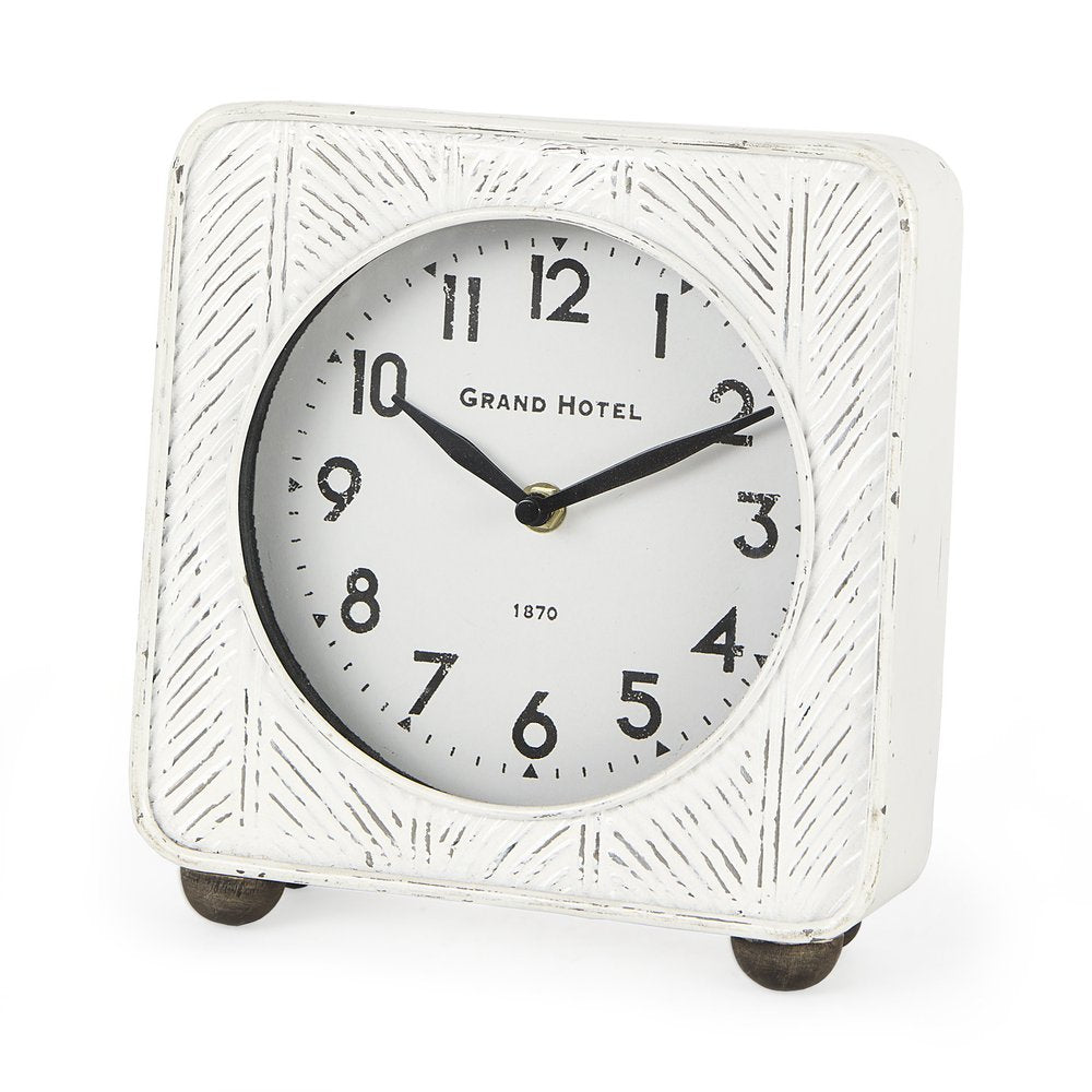 9" White Iron Square Table Clock HomeRoots
