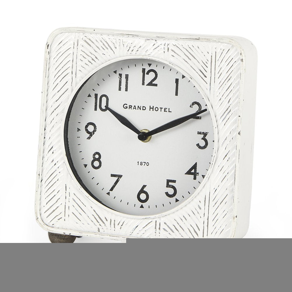 9" White Iron Square Table Clock HomeRoots