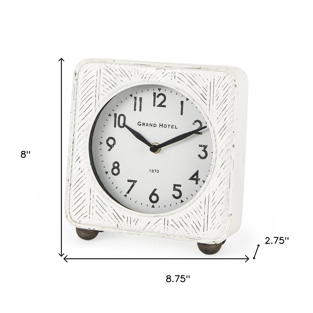 9" White Iron Square Table Clock HomeRoots