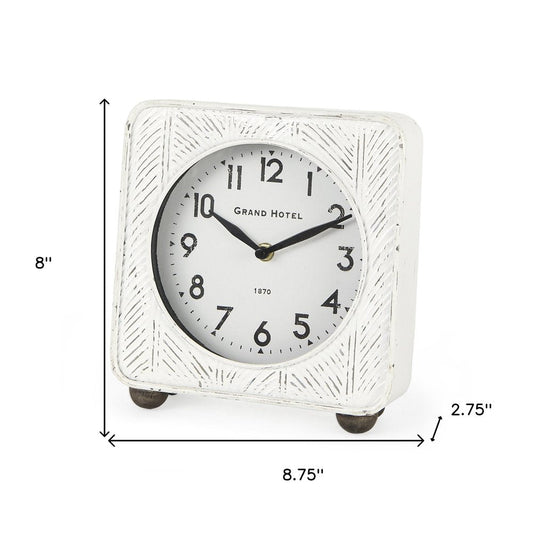 9" White Iron Square Table Clock HomeRoots