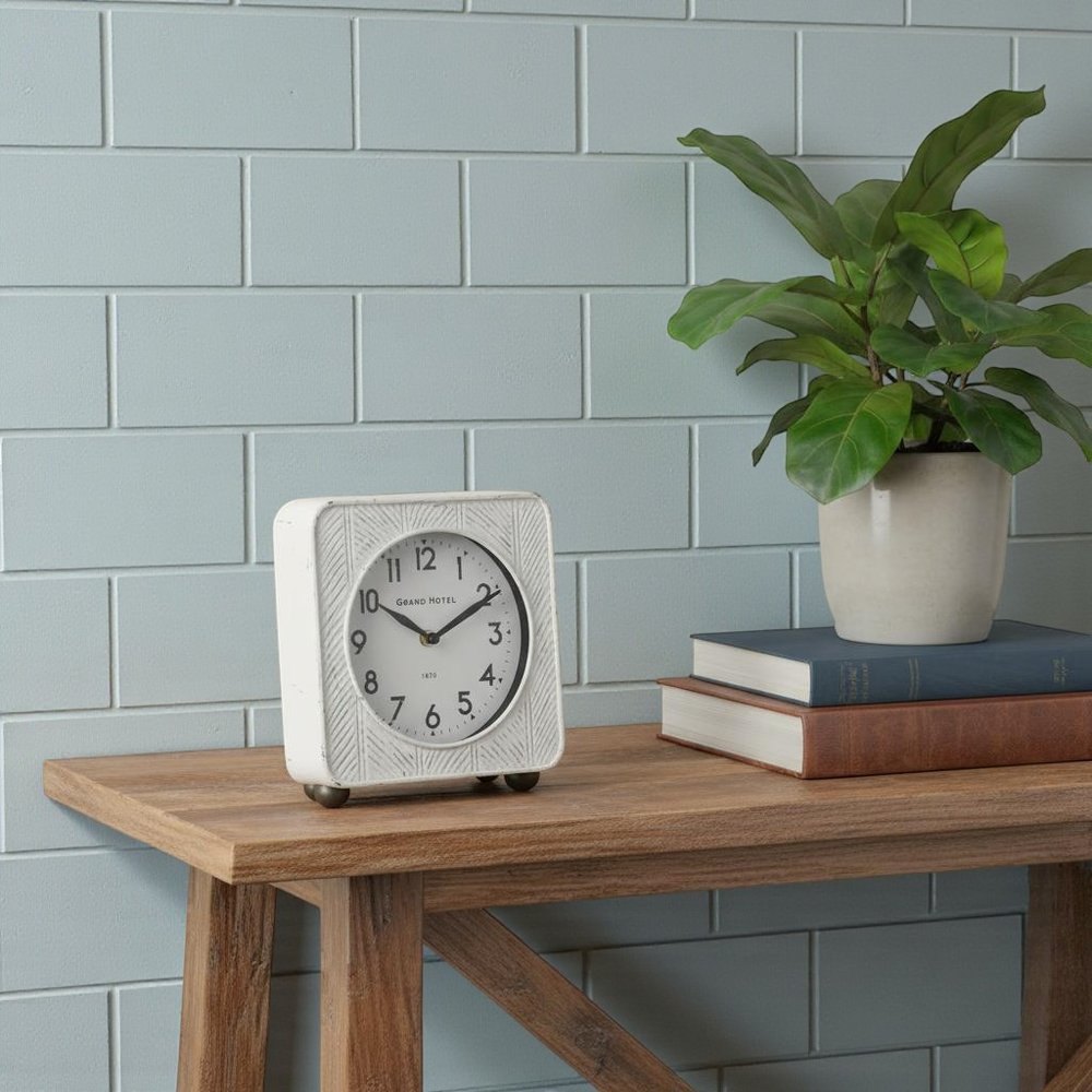 9" White Iron Square Table Clock HomeRoots