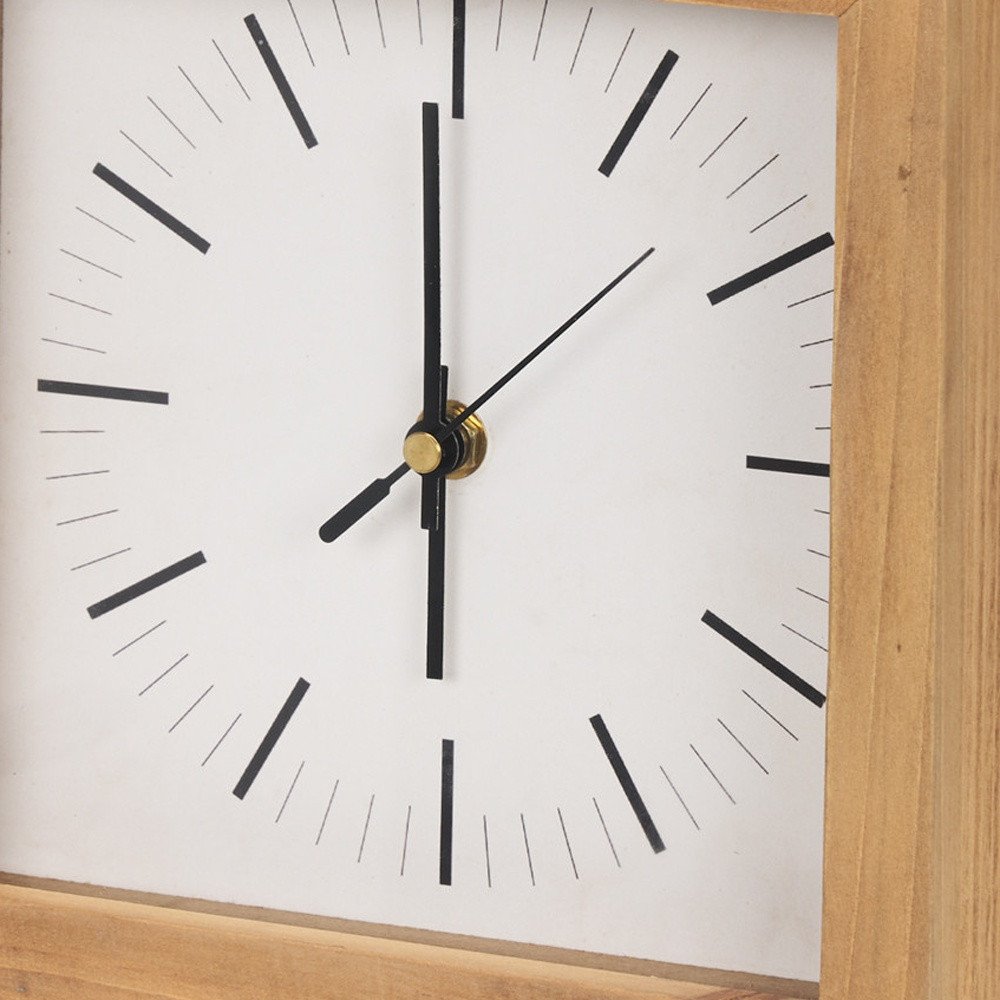 11" Natural And Black Solid Wood And Metal Square Table Clock HomeRoots